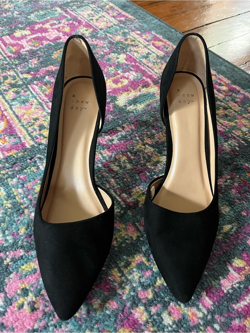 a new day Black Pointed Toe Faux Suede Heels